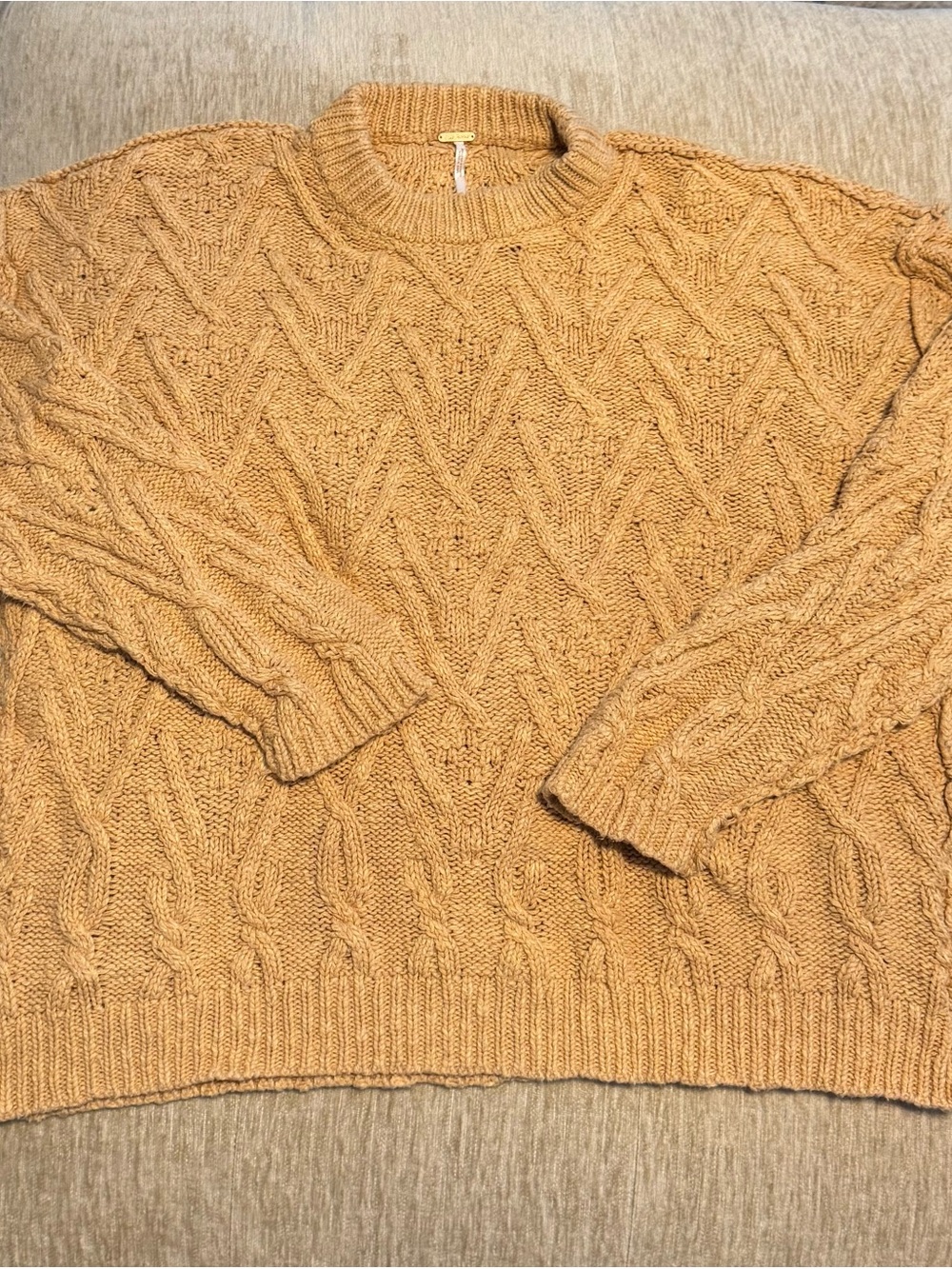 Free People Cable Knit Sweater in Camel Size Medium